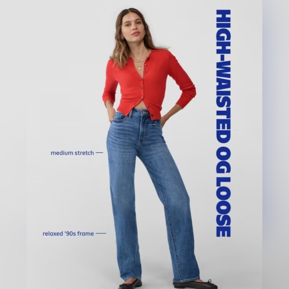 Old Navy Women's High-Waisted OG Loose Jeans Secret Smooth Pockets Size 14